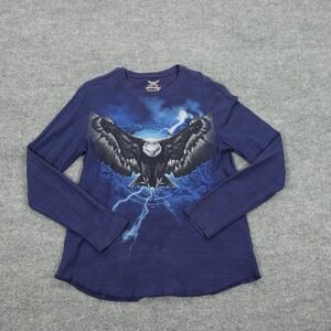 Faded Glory Shirt Mens XL Blue Eagle Lightning Graphic Waffle Knit Thermal Long